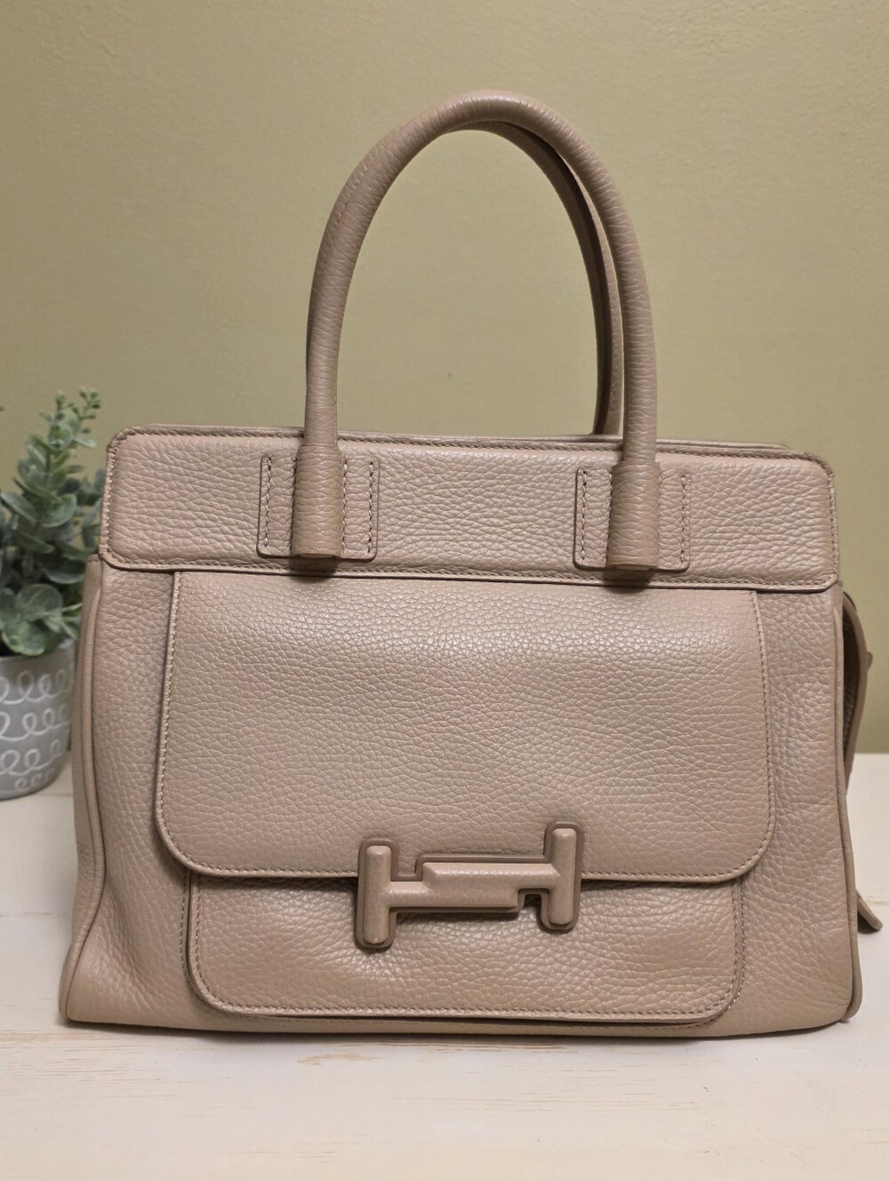 Tod's | Beige Double T Grained Leather Satchel Hand Bag